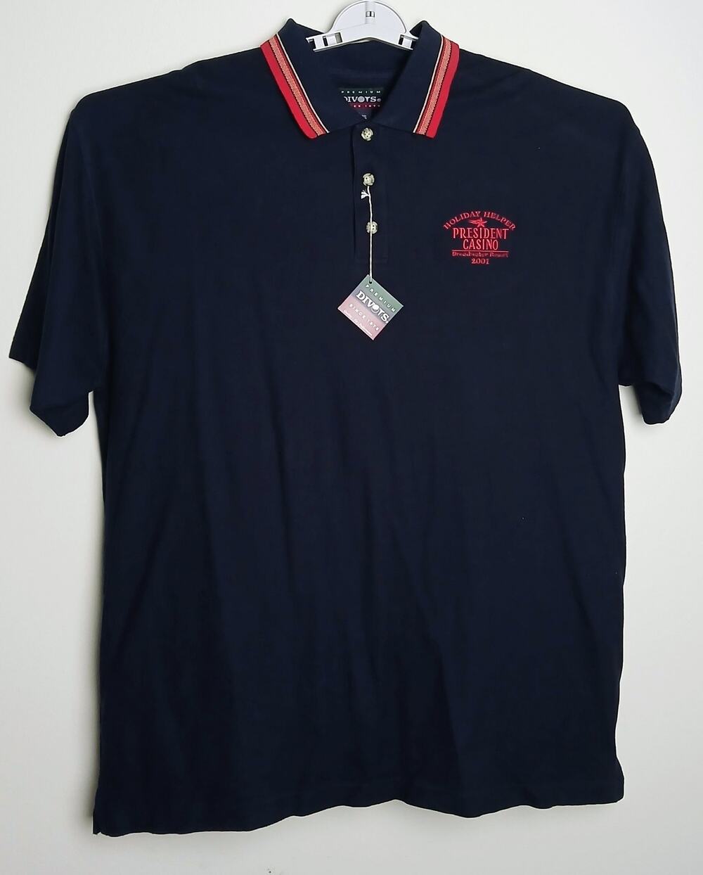 Divots Premium Golf Shirt XL NWT Men Navy Blue Tipped Polo Short Sleeve
